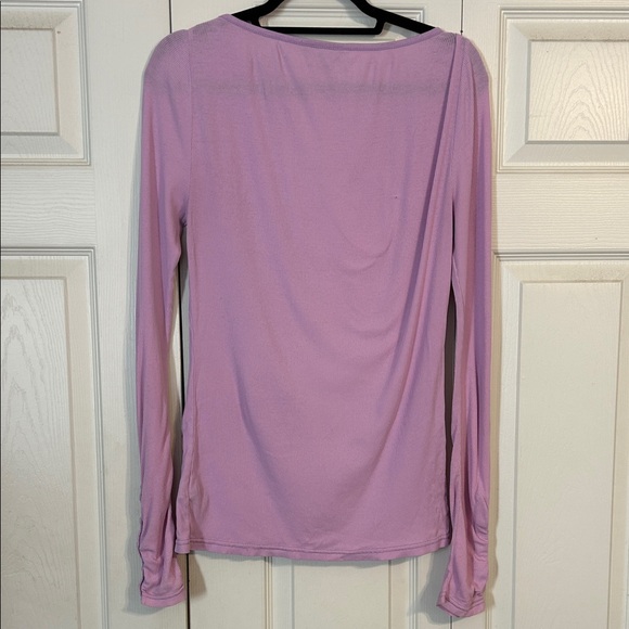 LAUREN RALPH LAUREN Size Medium Purple Ribbed Button Cuff Long Sleeve Top Cotton - Picture 5 of 5